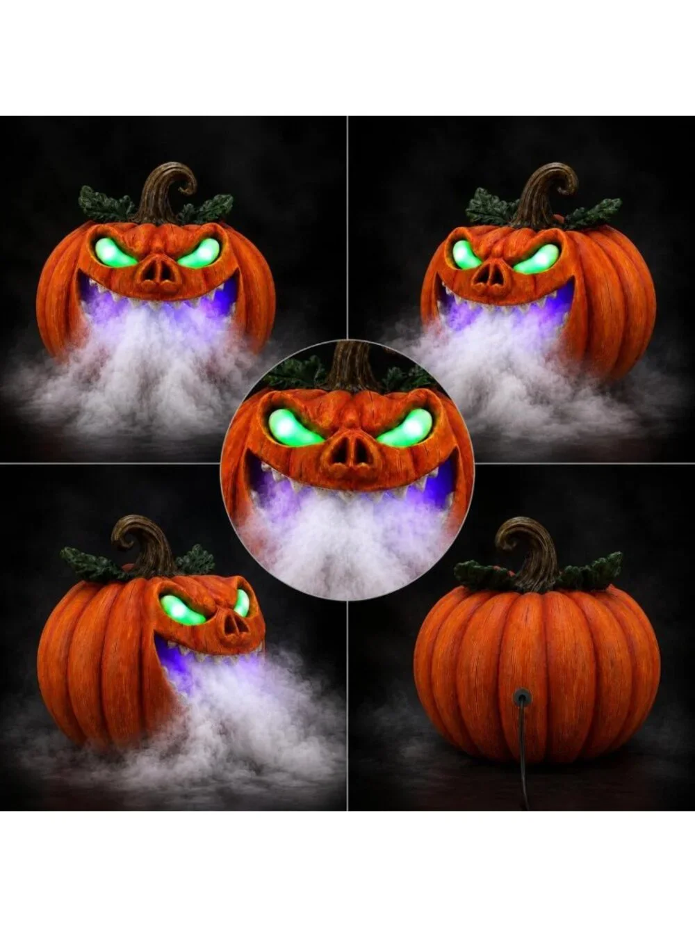 Spooky Halloween Pumpkin Fog Machine - Glowing Green Eyes Tabletop Decor for